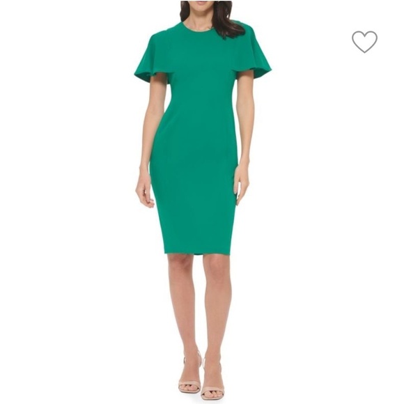 Calvin Klein Flutter Sleeve Sheath Dress Kelly Green 10 - Picture 2 of 12